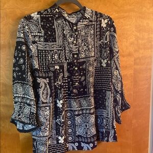 Elegant Black and White Paisley Blouse